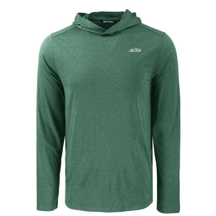 New York Jets Sweaters & Dress Shirts^Men's Cutter & Buck Hunter Green Primary Logo Coastline Epic Comfort Eco Recycled Long Sleeve Hoodie T-Shirt