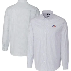 New York Jets Sweaters & Dress Shirts^Men's Cutter & Buck Light Blue Big & Tall Stretch Oxford Stripe Long Sleeve Button-Down Shirt
