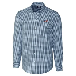 New York Jets Sweaters & Dress Shirts^Men's Cutter & Buck Navy Easy Care Stretch Gingham Big & Tall Long Sleeve Button-Down Shirt