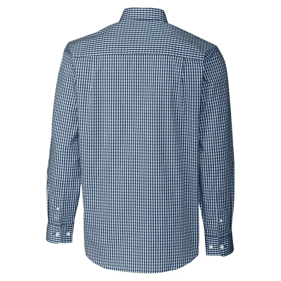 New York Jets Sweaters & Dress Shirts^Men's Cutter & Buck Navy Easy Care Stretch Gingham Big & Tall Long Sleeve Button-Down Shirt