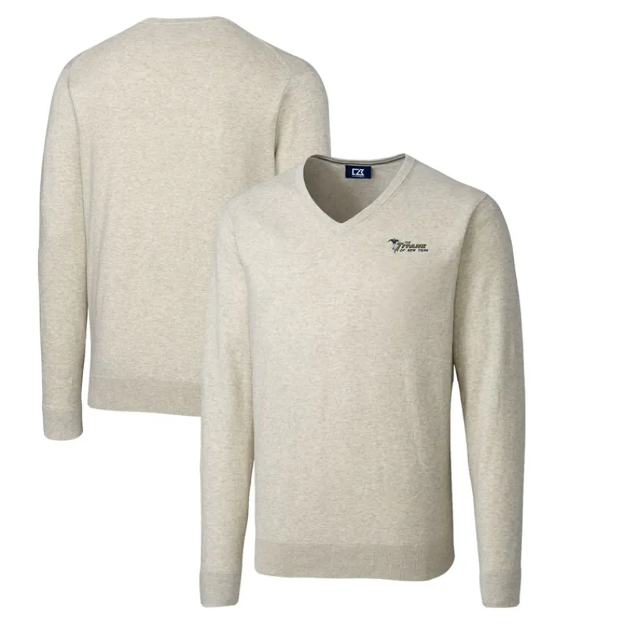 New York Jets Sweaters & Dress Shirts | Sweaters^Men's Cutter & Buck Oatmeal Throwback Logo Lakemont Tri-Blend Big & Tall V-Neck Pullover Sweater