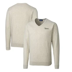 New York Jets Sweaters & Dress Shirts | Sweaters^Men's Cutter & Buck Oatmeal Throwback Logo Lakemont Tri-Blend V-Neck Pullover Sweater