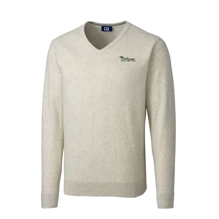 New York Jets Sweaters & Dress Shirts | Sweaters^Men's Cutter & Buck Oatmeal Throwback Logo Lakemont Tri-Blend Big & Tall V-Neck Pullover Sweater