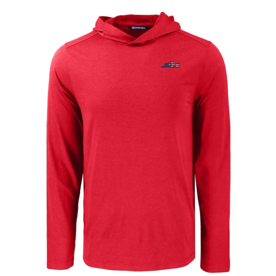 New York Jets Sweaters & Dress Shirts^Men's Cutter & Buck Red Americana Coastline Epic Comfort Eco Recycled Long Sleeve Hoodie T-Shirt