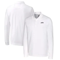 New York Jets Polos^Men's Cutter & Buck White Monochromatic Logo DryTec Advantage Tri-Blend Pique Long Sleeve Polo