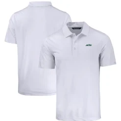 New York Jets Polos^Men's Cutter & Buck White Primary Logo Prospect Eco Textured Stretch Recycled Polo