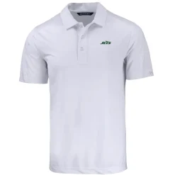 New York Jets Polos^Men's Cutter & Buck White Primary Logo Prospect Eco Textured Stretch Recycled Polo