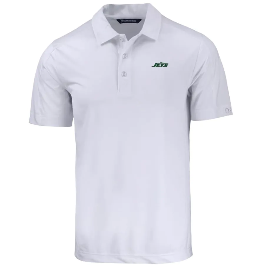 New York Jets Polos^Men's Cutter & Buck White Primary Logo Prospect Eco Textured Stretch Recycled Polo