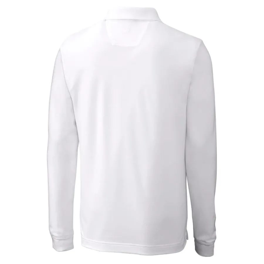 New York Jets Polos^Men's Cutter & Buck White Monochromatic Logo DryTec Advantage Tri-Blend Pique Long Sleeve Polo