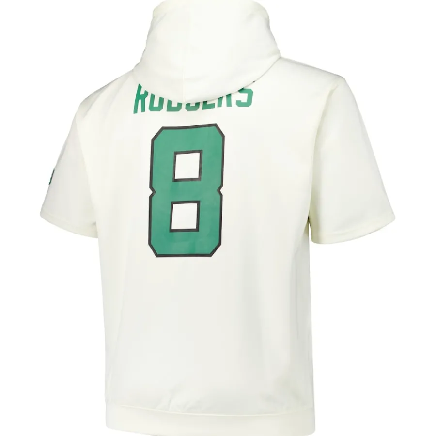 New York Jets Big & Tall^Men's Fanatics Aaron Rodgers Cream Big & Tall Short Sleeve Hoodie T-Shirt