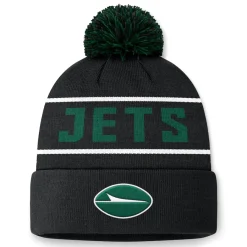 New York Jets Knit^Men's Fanatics Black Eclipse Cuffed Knit Hat With Pom