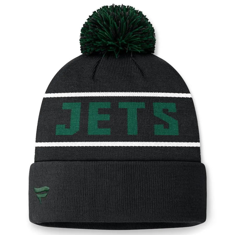New York Jets Knit^Men's Fanatics Black Eclipse Cuffed Knit Hat With Pom