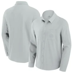 New York Jets Sweaters & Dress Shirts^Men's Fanatics Gray Front Office Long Sleeve Button-Up Shirt