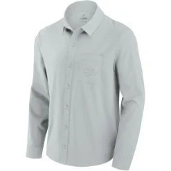 New York Jets Sweaters & Dress Shirts^Men's Fanatics Gray Front Office Long Sleeve Button-Up Shirt