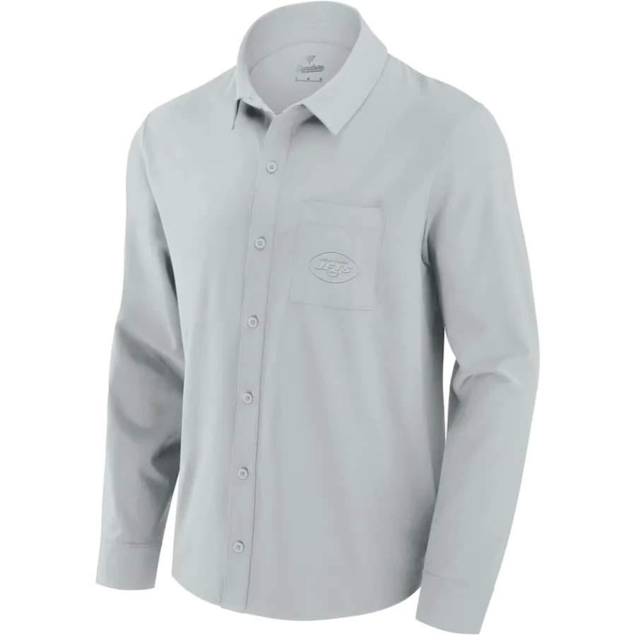New York Jets Sweaters & Dress Shirts^Men's Fanatics Gray Front Office Long Sleeve Button-Up Shirt