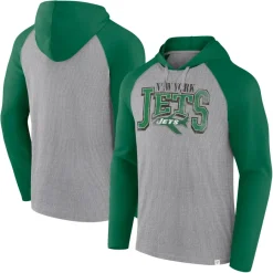 New York Jets T-Shirts | Men^Men's Fanatics Gray/Kelly Green Under Center Long Sleeve Hoodie T-Shirt