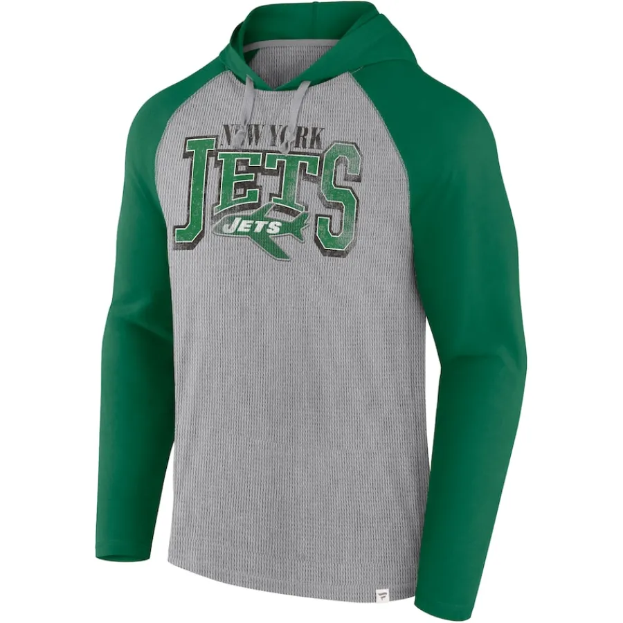 New York Jets T-Shirts | Men^Men's Fanatics Gray/Kelly Green Under Center Long Sleeve Hoodie T-Shirt