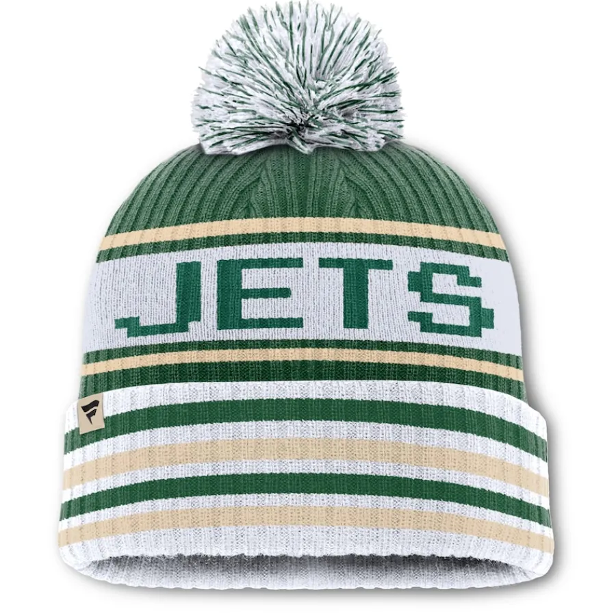 New York Jets Knit^Men's Fanatics Green/White Blindside Cuffed Knit Hat With Pom