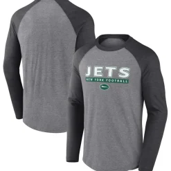 New York Jets T-Shirts | Men^Men's Fanatics Heather Gray/Charcoal Tri-Blend Raglan Long Sleeve T-Shirt