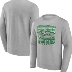 New York Jets Sweatshirts & Fleece | Men^Men's Fanatics Heather Gray Chance Throwback Fleece Pullover Sweatshirt