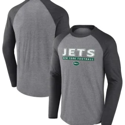 New York Jets T-Shirts | Men^Men's Fanatics Heather Gray/Charcoal Tri-Blend Raglan Long Sleeve T-Shirt