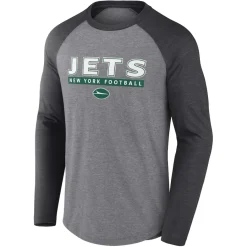New York Jets T-Shirts | Men^Men's Fanatics Heather Gray/Charcoal Tri-Blend Raglan Long Sleeve T-Shirt