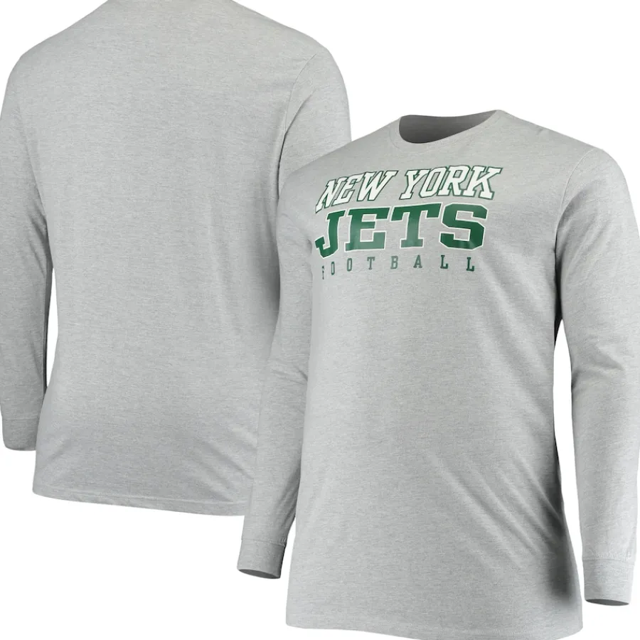 New York Jets Big & Tall | Long Sleeved^Men's Fanatics Heathered Gray Big & Tall Practice Long Sleeve T-Shirt