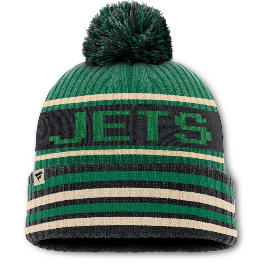 New York Jets Knit^Men's Fanatics Kelly Green/Black Blindside Cuffed Knit Hat With Pom