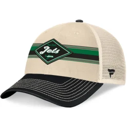 New York Jets Hats | Men^Men's Fanatics Natural/Black Diamond Stripe Trucker Adjustable Hat
