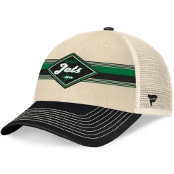 New York Jets Hats | Men^Men's Fanatics Natural/Black Diamond Stripe Trucker Adjustable Hat