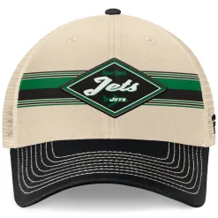 New York Jets Hats | Men^Men's Fanatics Natural/Black Diamond Stripe Trucker Adjustable Hat
