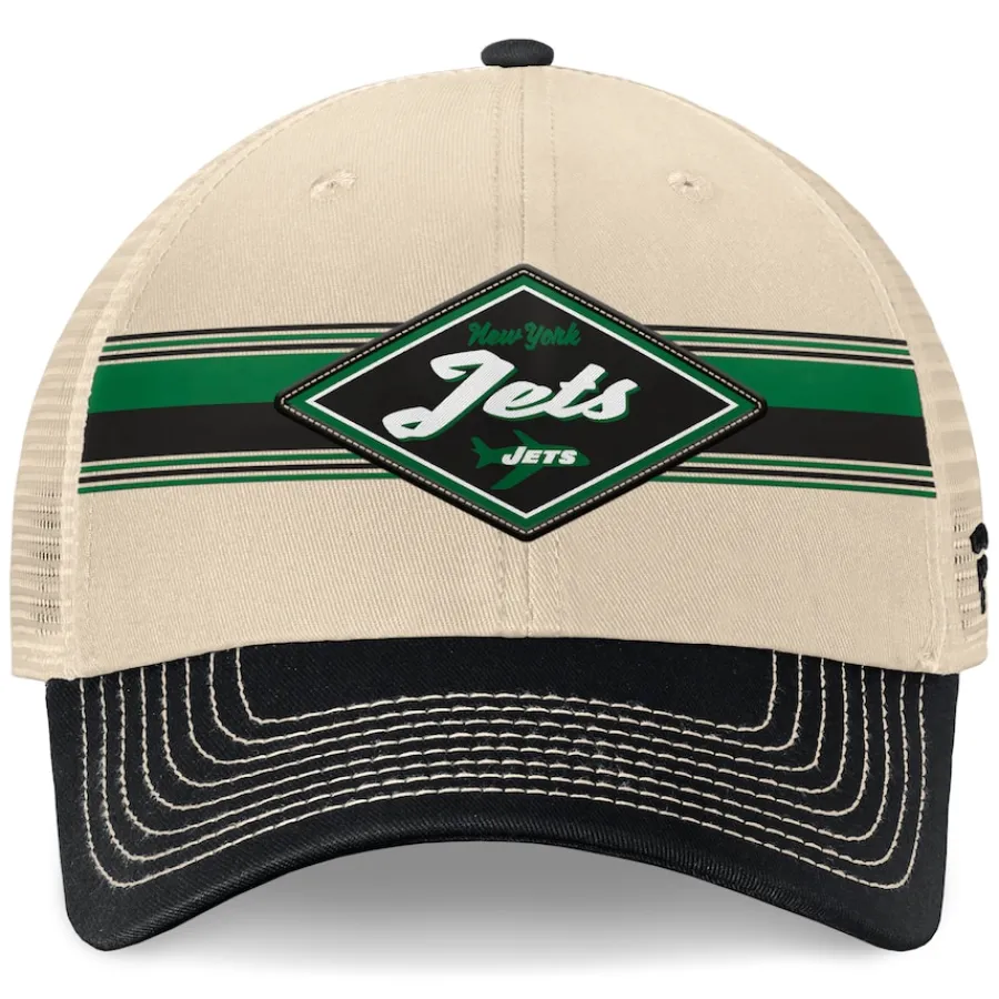 New York Jets Hats | Men^Men's Fanatics Natural/Black Diamond Stripe Trucker Adjustable Hat