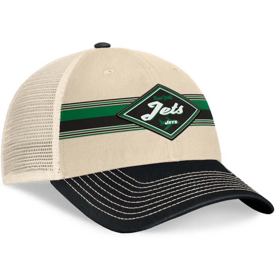 New York Jets Hats | Men^Men's Fanatics Natural/Black Diamond Stripe Trucker Adjustable Hat