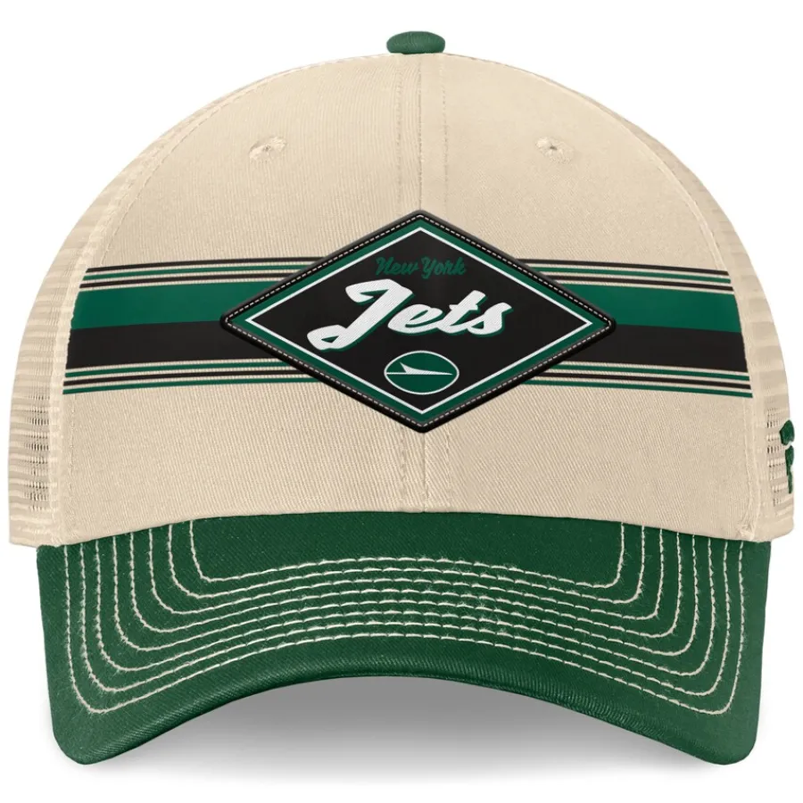 New York Jets Hats | Men^Men's Fanatics Natural/Green Diamond Stripe Trucker Adjustable Hat