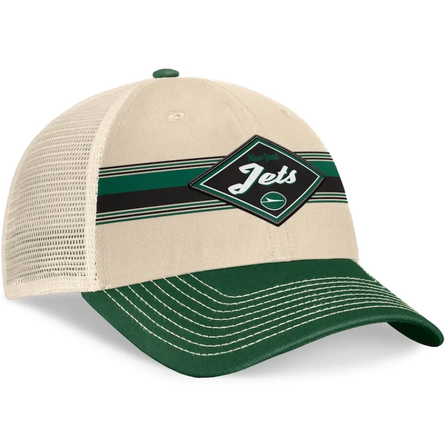 New York Jets Hats | Men^Men's Fanatics Natural/Green Diamond Stripe Trucker Adjustable Hat
