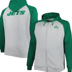 New York Jets Big & Tall^Men's Heather Gray Big & Tall Fleece Raglan Full-Zip Hoodie Jacket