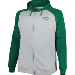 New York Jets Big & Tall^Men's Heather Gray Big & Tall Fleece Raglan Full-Zip Hoodie Jacket