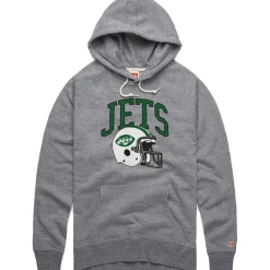 New York Jets Sweatshirts & Fleece | Men^Men's Homage Gray Retro Helmet Raglan Pullover Tri-Blend Hoodie