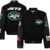 New York Jets Jackets^Men's Jeff Hamilton Black Wool & Leather Full-Snap Varsity Jacket