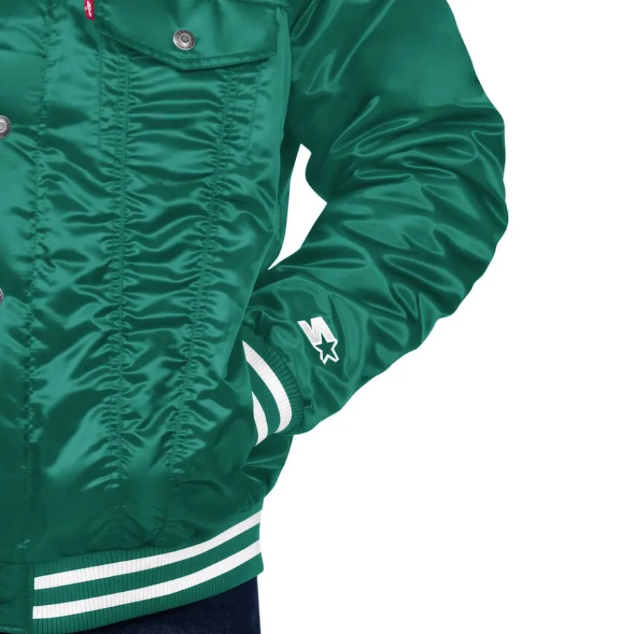New York Jets Jackets^Men's Levi’s X Starter Green Silver Tab Trucker Full-Snap Jacket