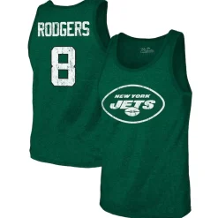 New York Jets Tank Tops^Men's Majestic Threads Aaron Rodgers Green Name & Number Tri-Blend Tank Top