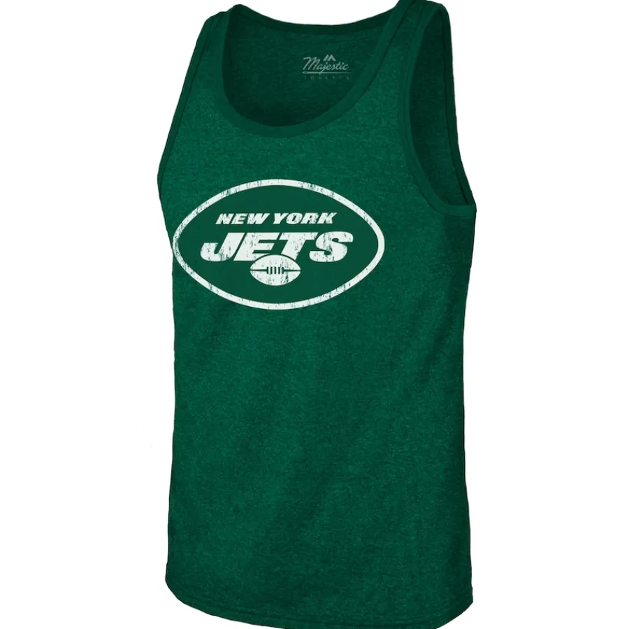 New York Jets Tank Tops^Men's Majestic Threads Aaron Rodgers Green Name & Number Tri-Blend Tank Top
