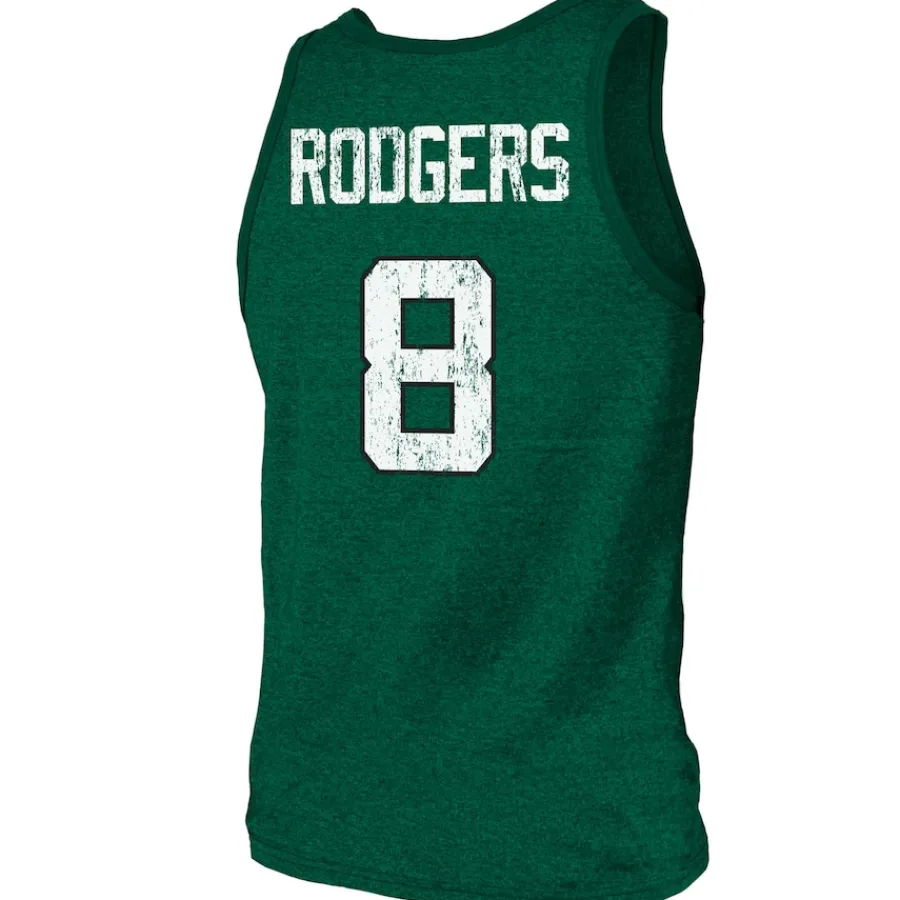 New York Jets Tank Tops^Men's Majestic Threads Aaron Rodgers Green Name & Number Tri-Blend Tank Top