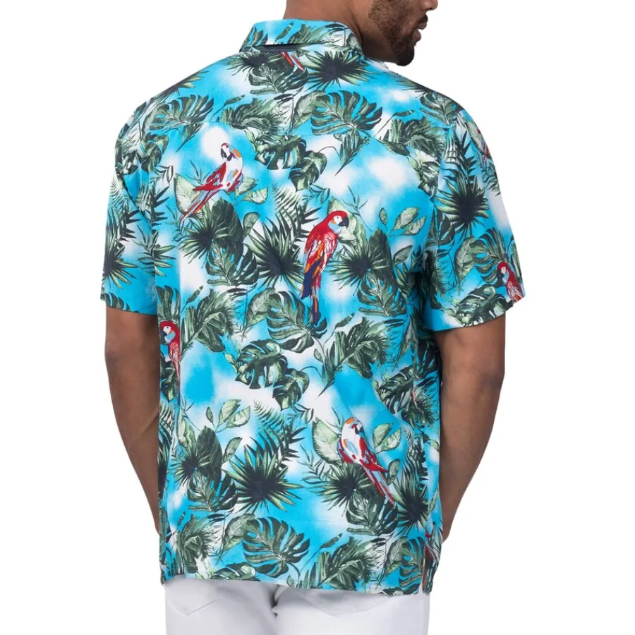 New York Jets Sweaters & Dress Shirts^Men's Margaritaville Light Blue Jungle Parrot Party Button-Up Shirt