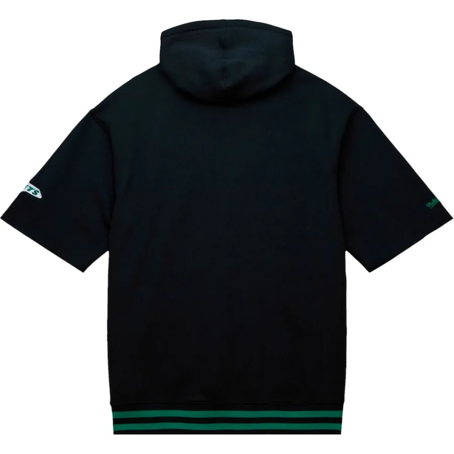 New York Jets Sweatshirts & Fleece | Men^Men's Mitchell & Ness Black Pre-Game Short Sleeve Pullover Hoodie