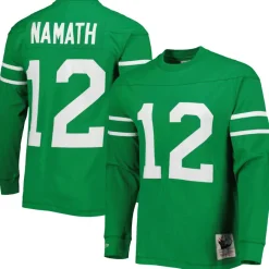 New York Jets T-Shirts | Men^Men's Mitchell & Ness Joe Namath Kelly Green Throwback Retired Player Name & Number Long Sleeve Top