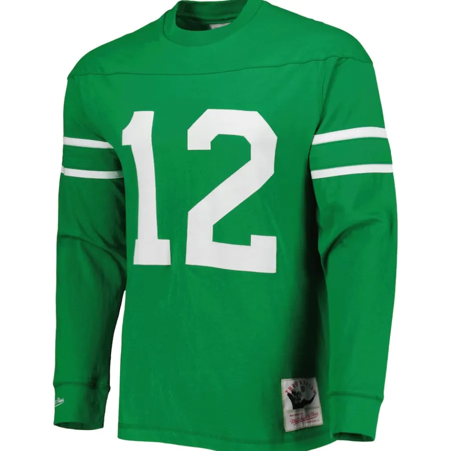 New York Jets T-Shirts | Men^Men's Mitchell & Ness Joe Namath Kelly Green Throwback Retired Player Name & Number Long Sleeve Top