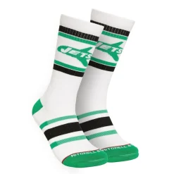New York Jets Shoes & Socks^Men's Mitchell & Ness White Throwback Team Stripes Crew Socks