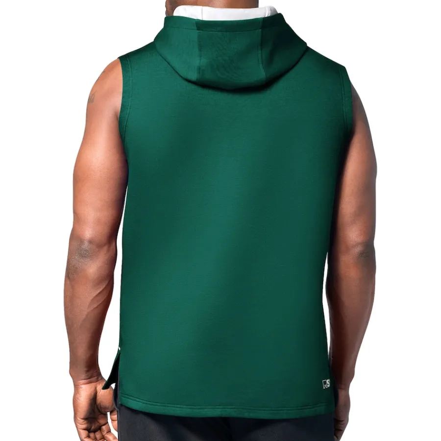 New York Jets Tank Tops^Men's MSX By Michael Strahan Green Captain Sleeveless Hoodie T-Shirt