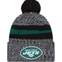 New York Jets Knit^Men's New Era Black 2023 Sideline Cuffed Knit Hat With Pom